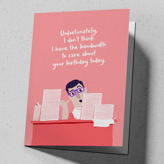 Funny greeting card for birthdays stuck on a Monday, reading "Let me check my agenda." — FML