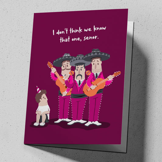 Funny greeting card for Cinco de Mayo birthdays, reading "Pobrecito." — FML