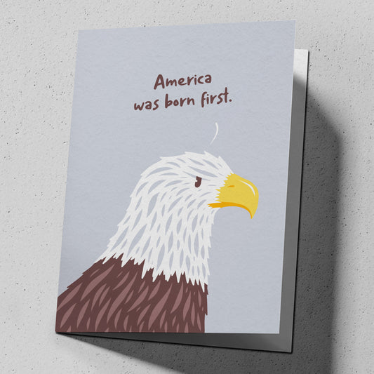 Funny greeting card for 4th of July birthdays, reading "SCREEE!" — FML